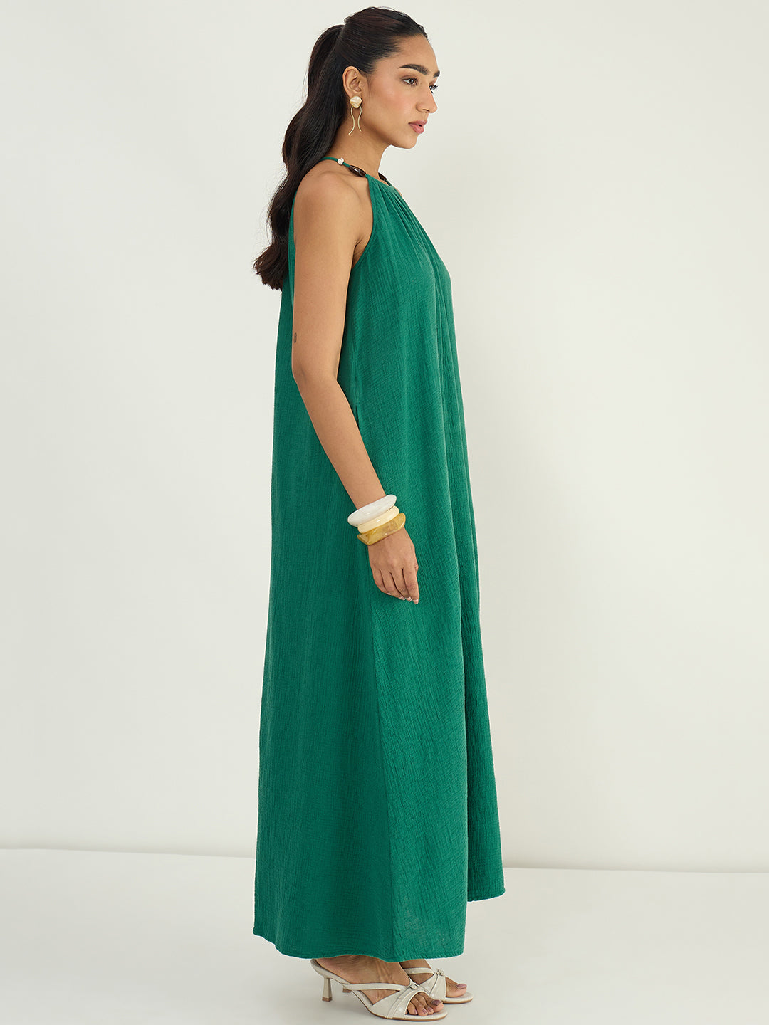 CloudComfort Gauze Green Halter Maxi Dress