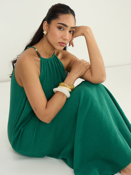 CloudComfort Gauze Green Halter Maxi Dress