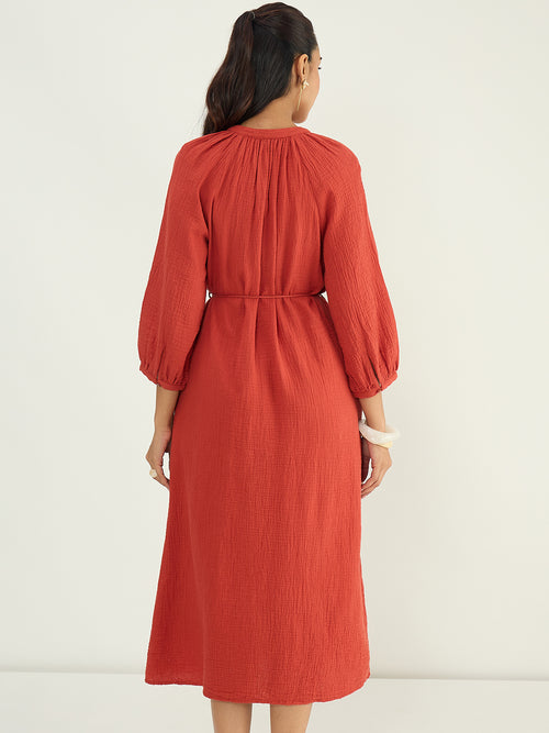 CloudComfort Gauze Rust Midi Dress