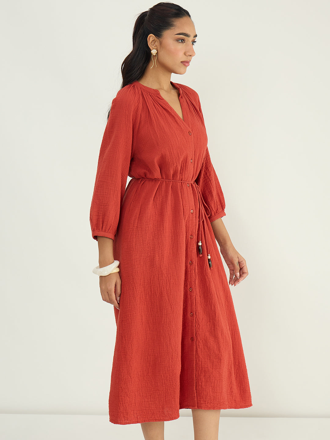 CloudComfort Gauze Rust Midi Dress