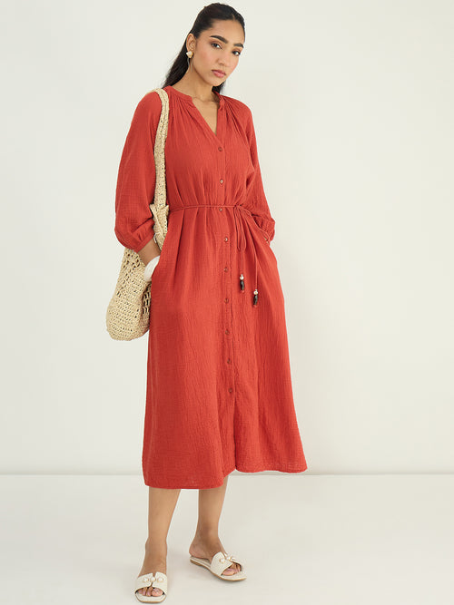 CloudComfort Gauze Rust Midi Dress