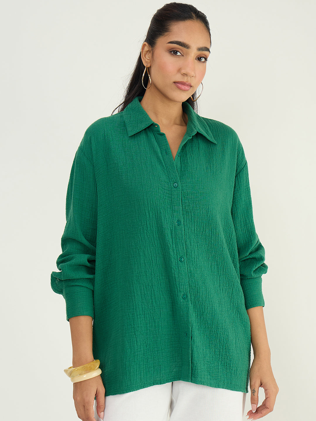 CloudComfort Gauze Green Oversized Shirt