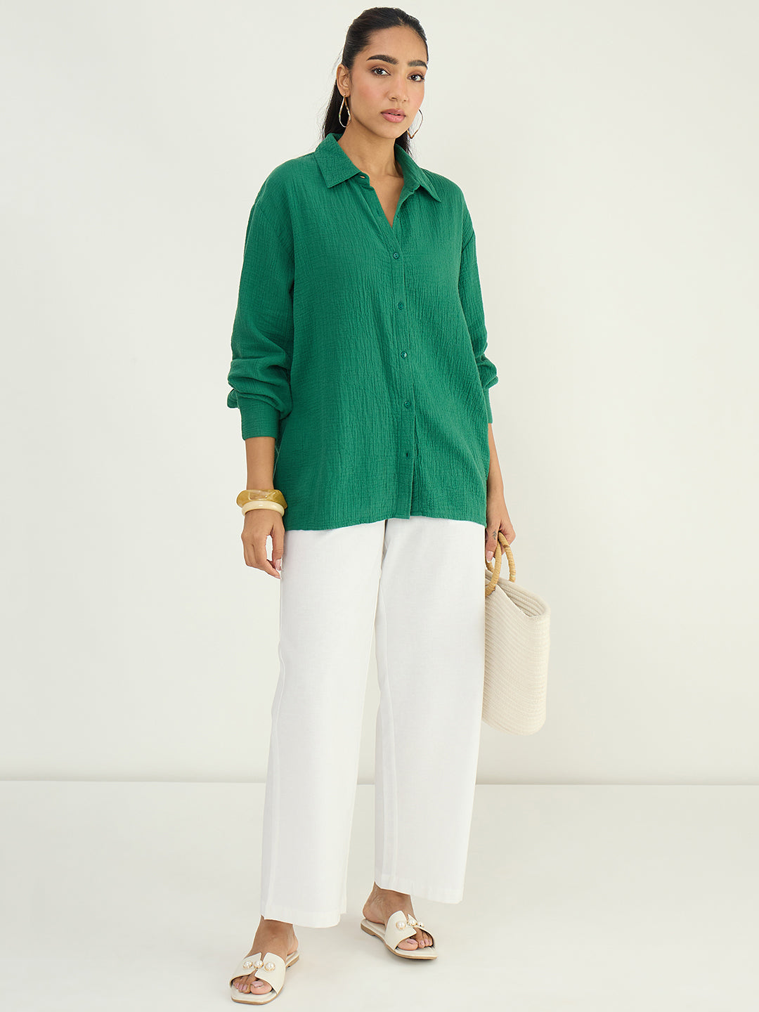 CloudComfort Gauze Green Oversized Shirt