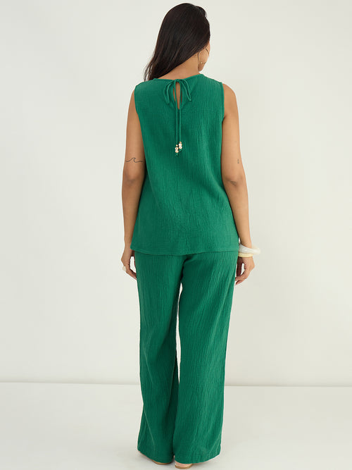 Bright Green Cotton Gauze Wrap Detail Co-Ord Set