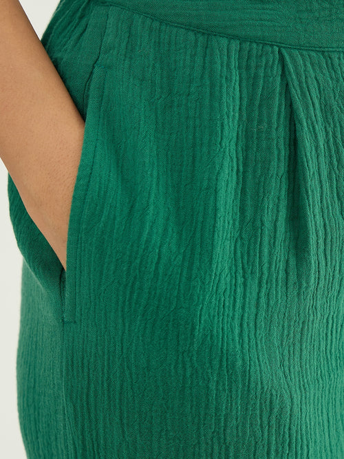 Bright Green Cotton Gauze Wrap Detail Co-Ord Set