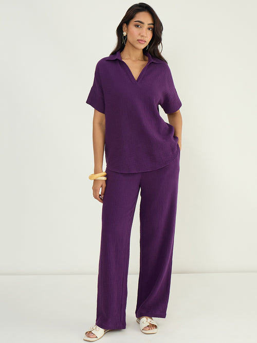 CloudComfort Gauze Deep Plum Co-ord Set