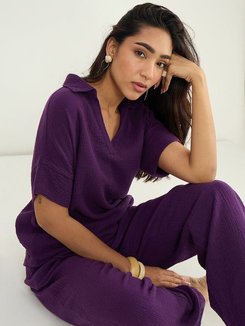 CloudComfort Gauze Deep Plum Co-ord Set