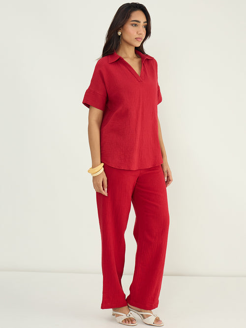 CloudComfort Gauze Red Co-ord Set