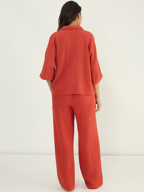 CloudComfort Gauze Rust Shirt Co-ord Set