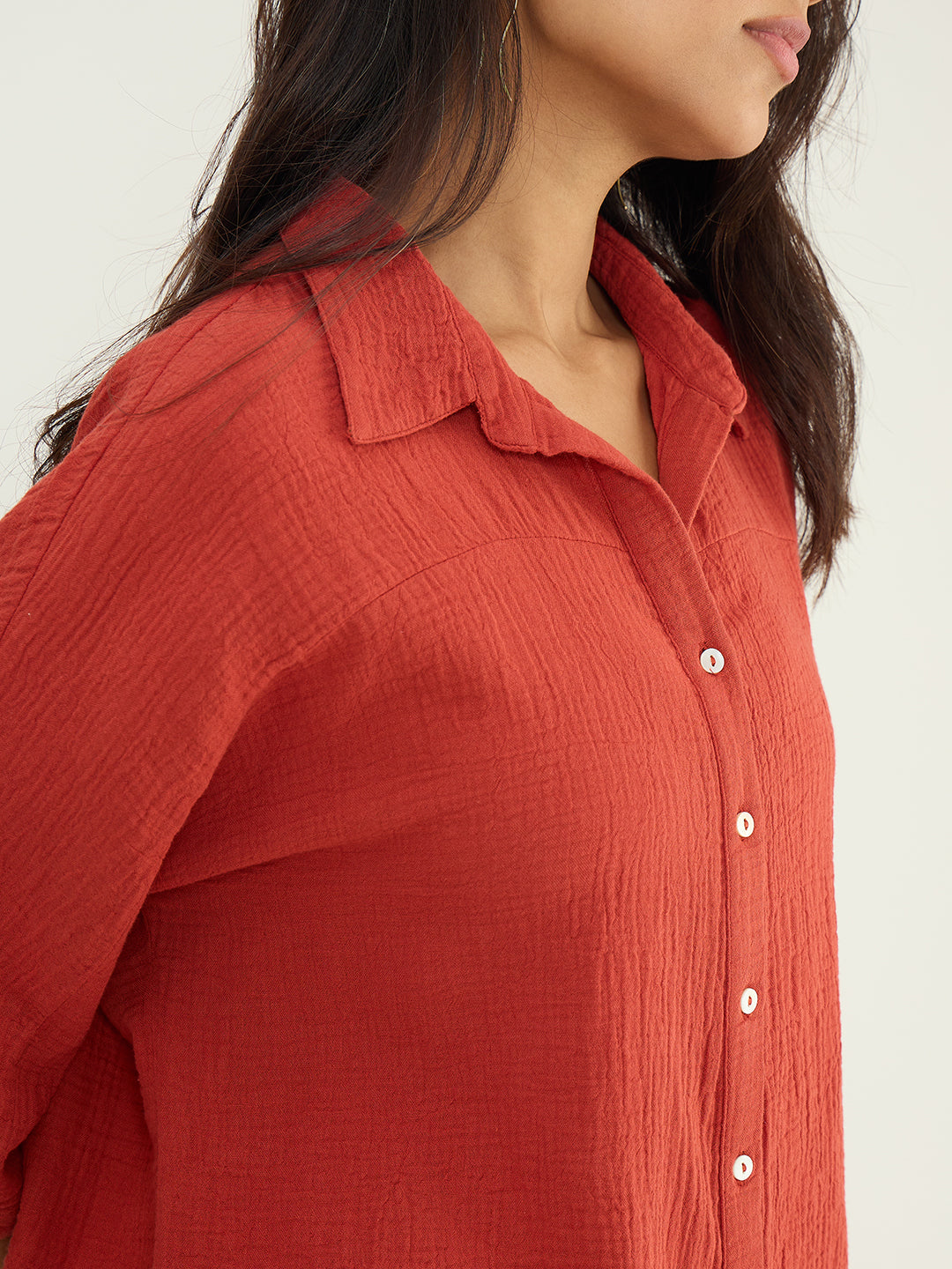 Rust Cotton Gauze Button Down Co-Ord Set