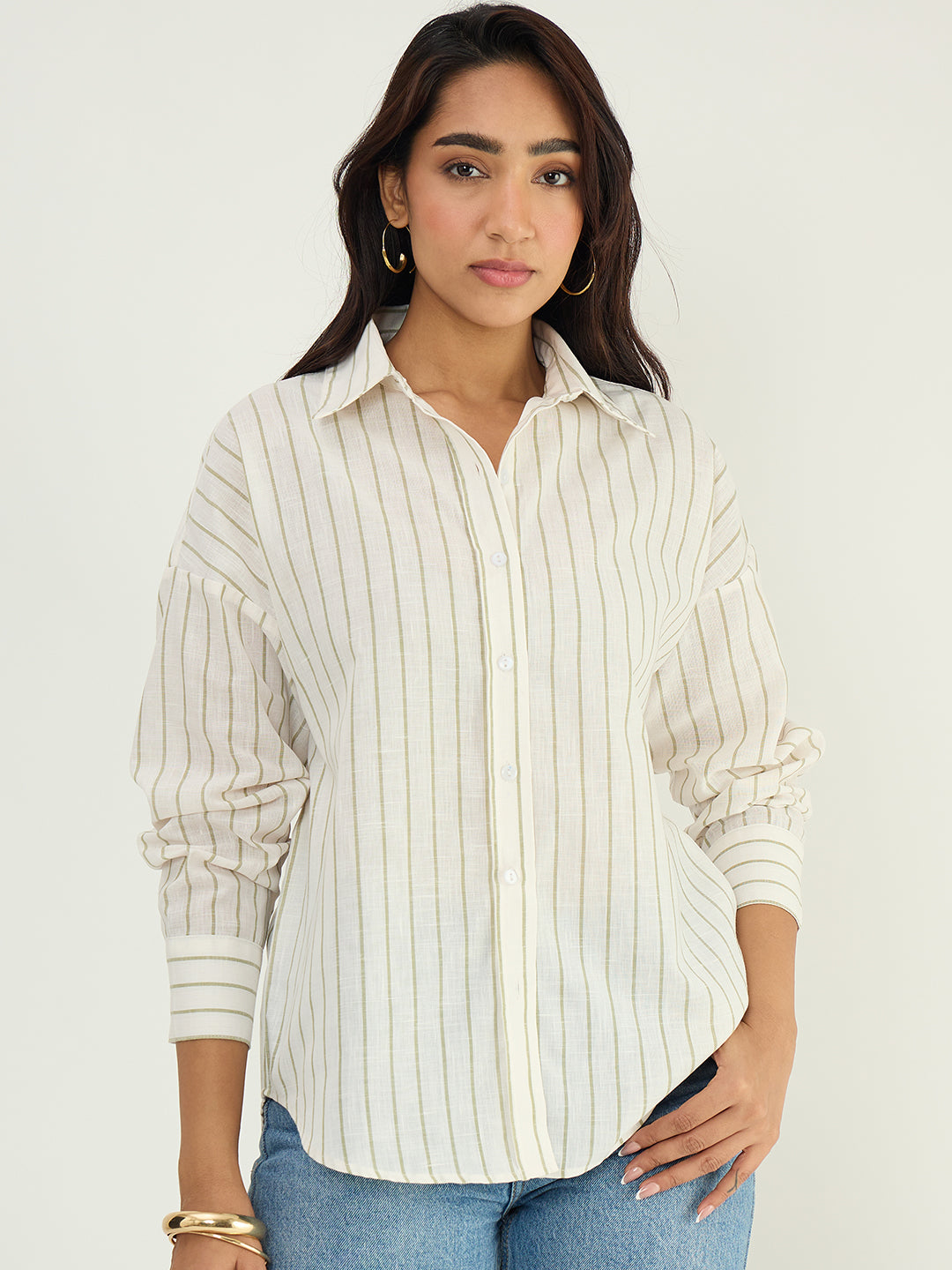 Off-White Stripe Cotton Linen Shirt