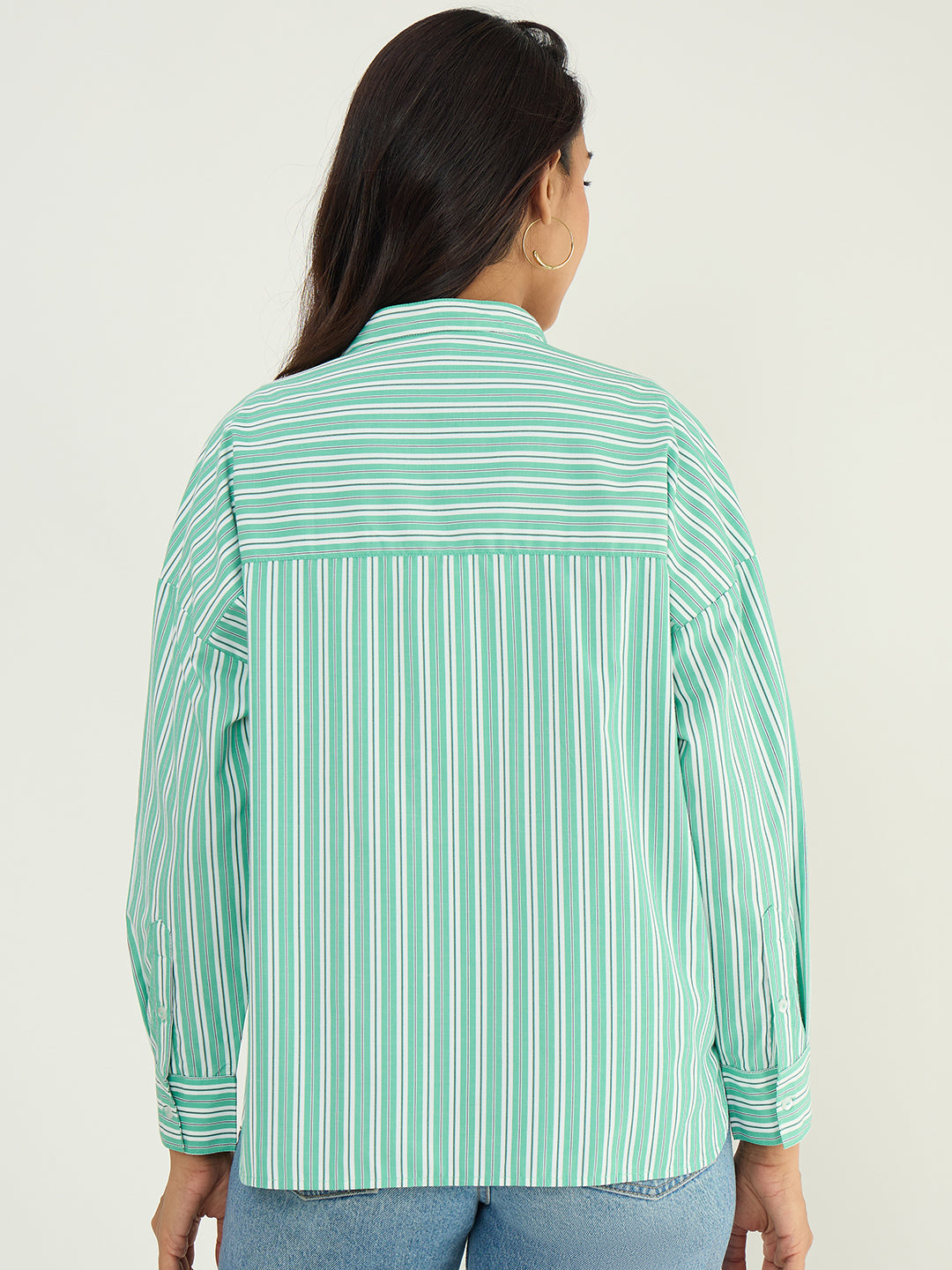 Green Multi Stripe Single Button Shirt
