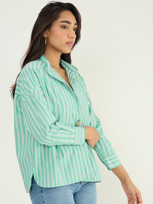 Green Multi Stripe Single Button Shirt