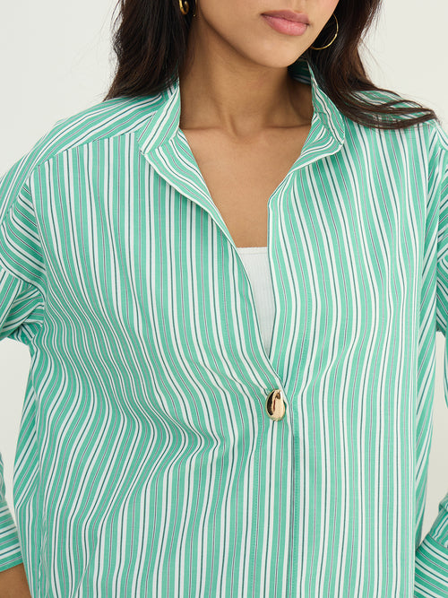 Green Multi Stripe Single Button Shirt