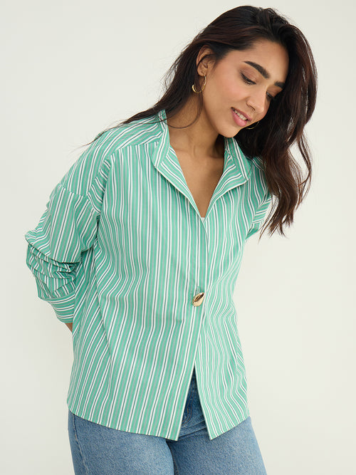 Green Multi Stripe Single Button Shirt