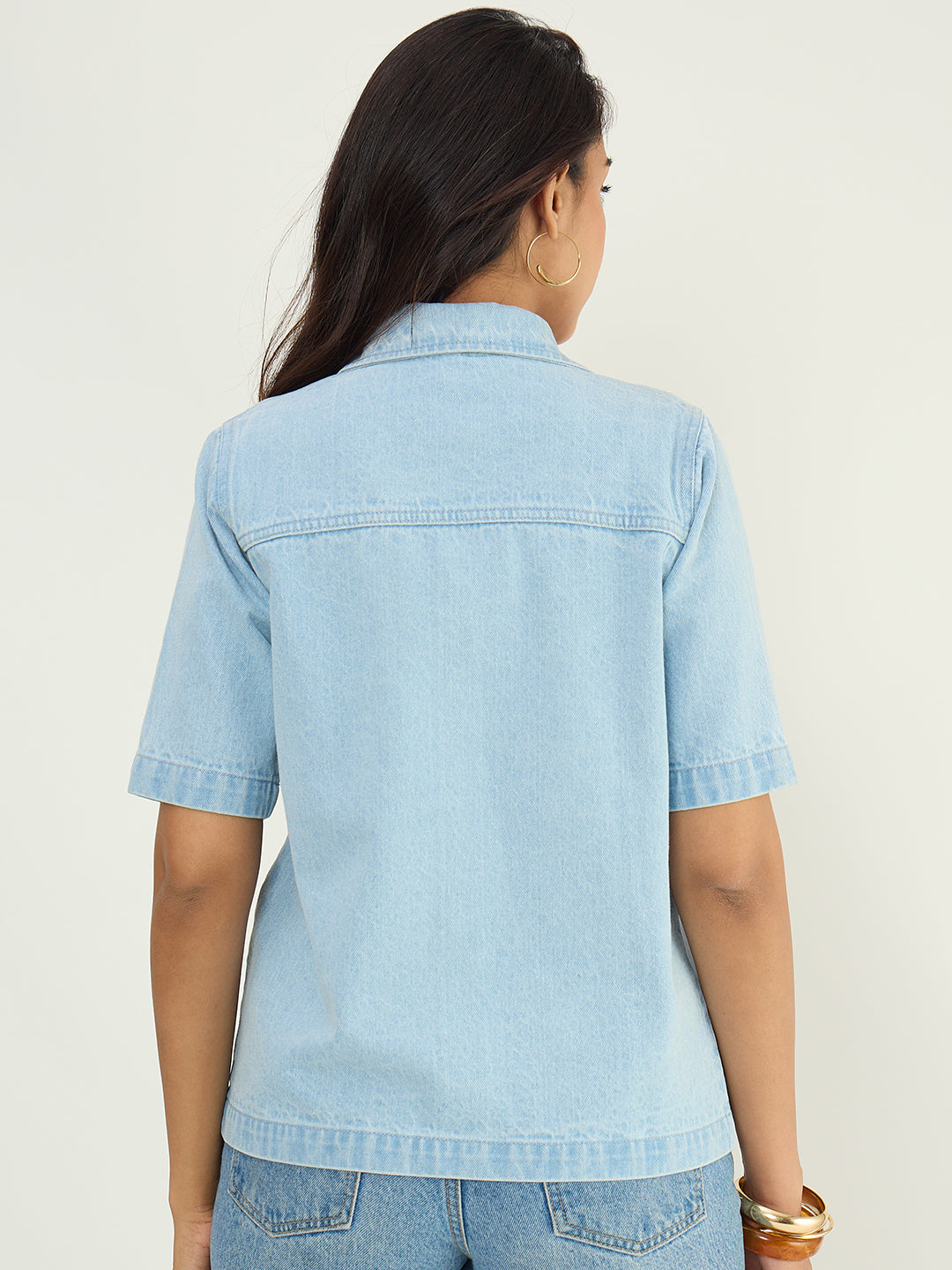 Ice Blue Denim Half Sleeves Shirt