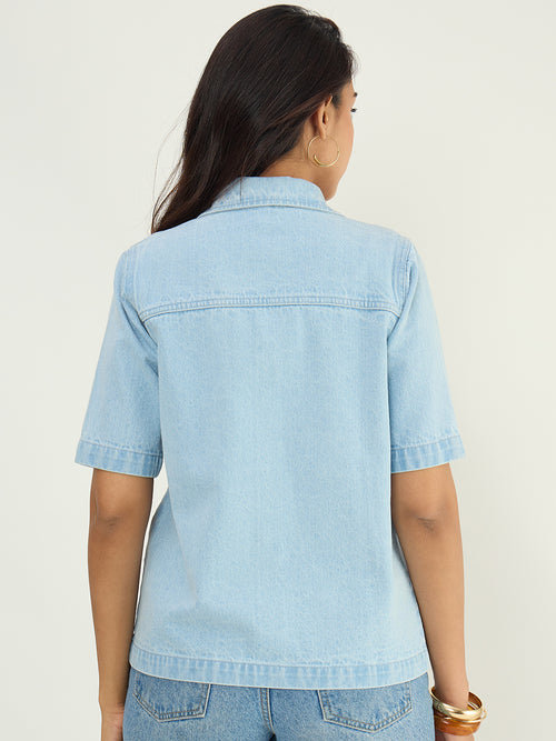 DenimClassic Ice Blue Half Sleeves Shirt