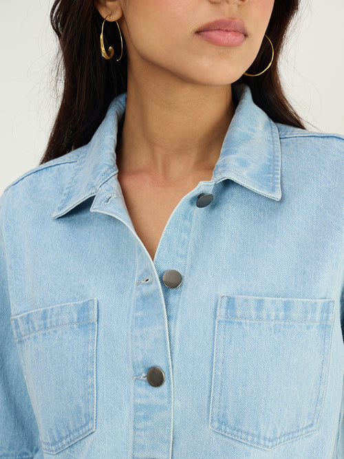 DenimClassic Ice Blue Half Sleeves Shirt