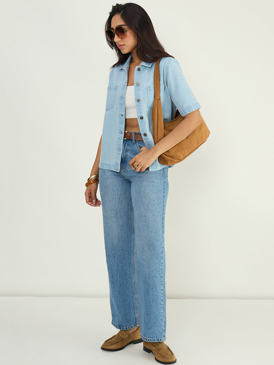 Ice Blue Denim Half Sleeves Shirt