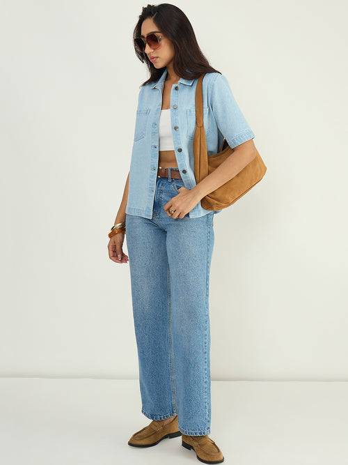 DenimClassic Ice Blue Half Sleeves Shirt
