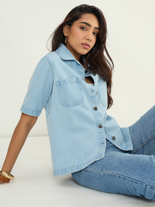 DenimClassic Ice Blue Half Sleeves Shirt