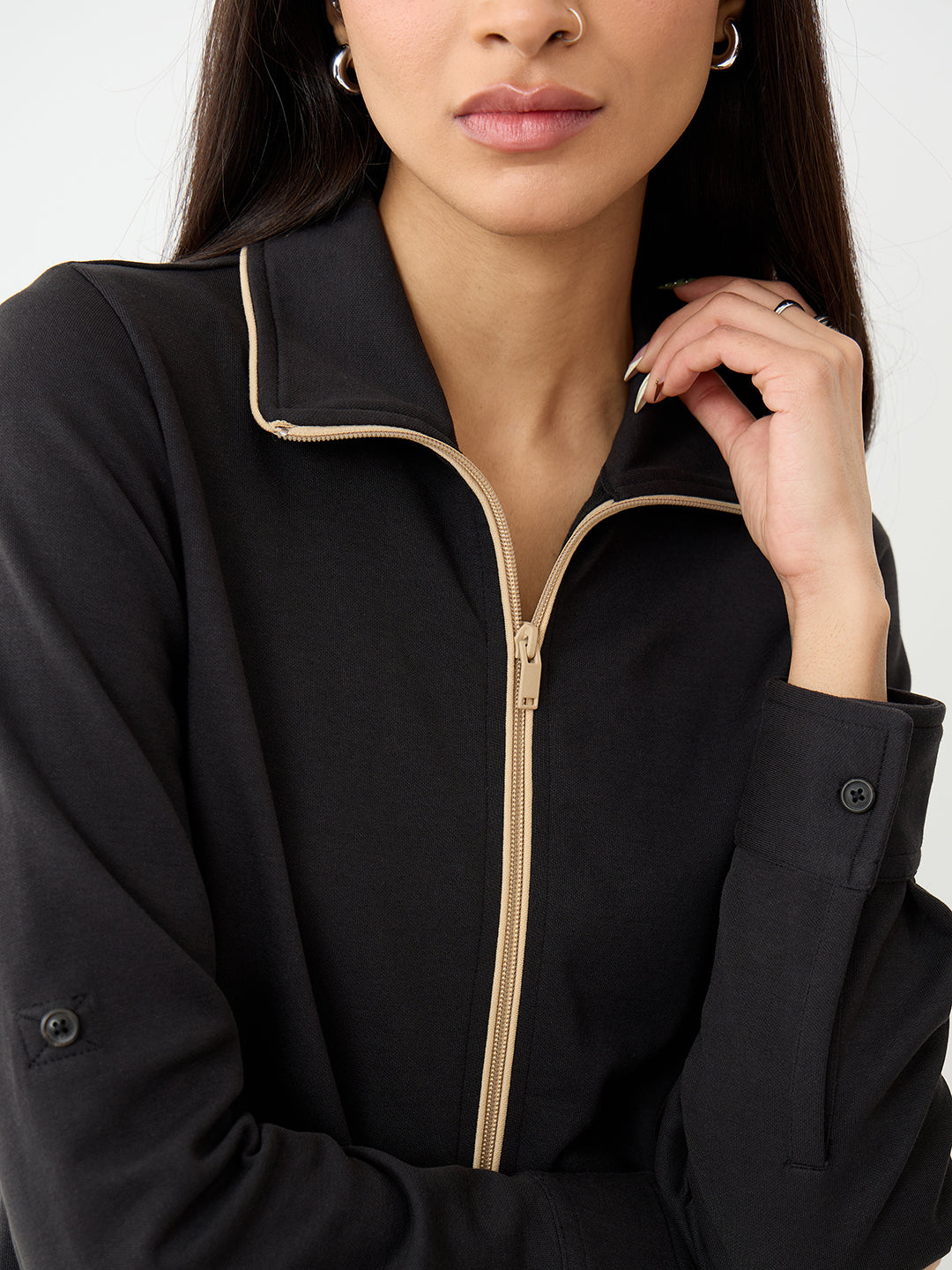 Black With Contrast Zipper Knit Co-Ord