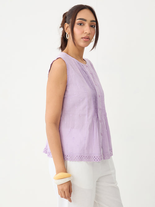 Lilac Pleated Peplum Dobby Top