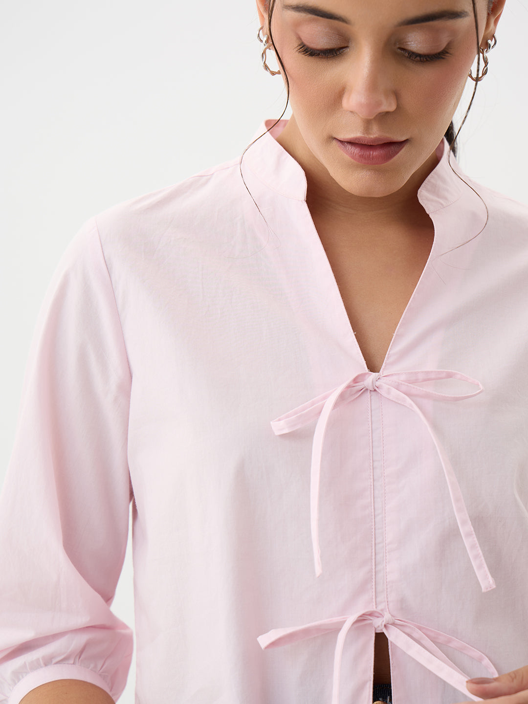 PaperLite Poplin Pink Tie-Up Top