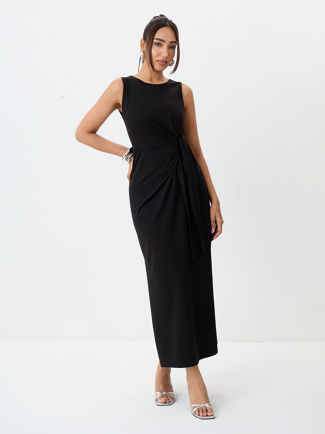 TrueStretch Black Side Tie-Up Maxi Dress