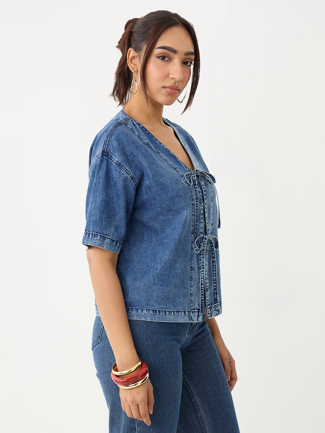 DenimLite Acid Blue Front Tie-Up Top
