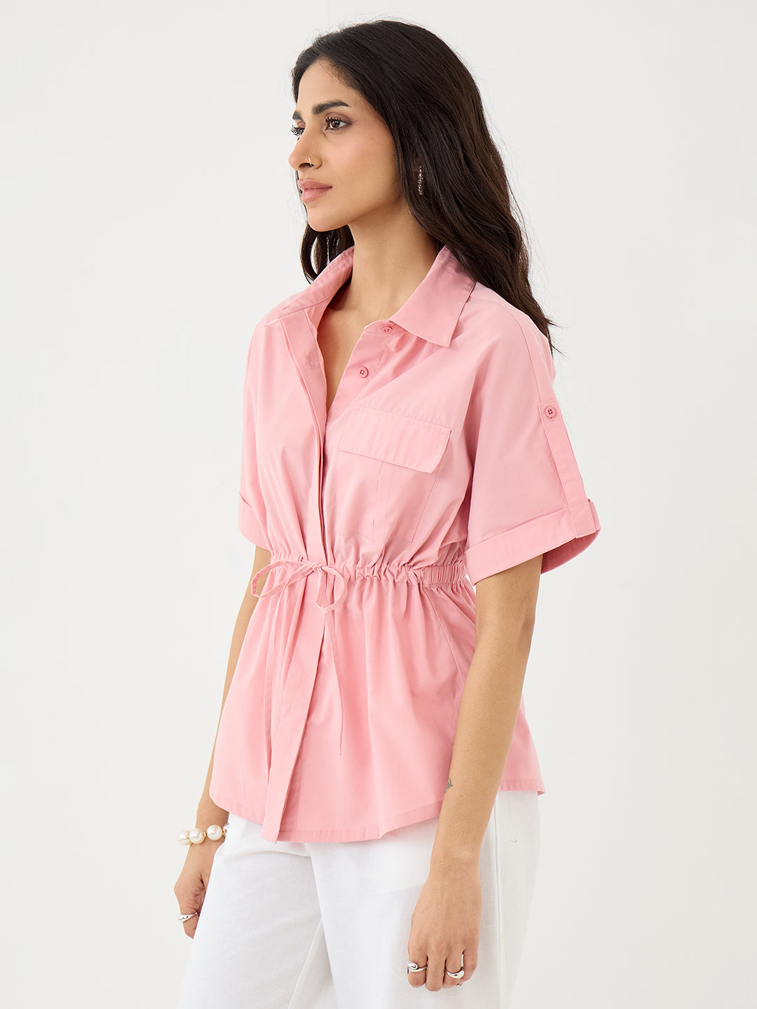 CrispCotton Pink Drawstring Detail Shirt