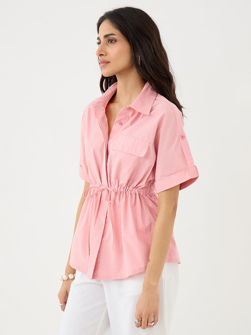 CrispCotton Pink Drawstring Detail Shirt