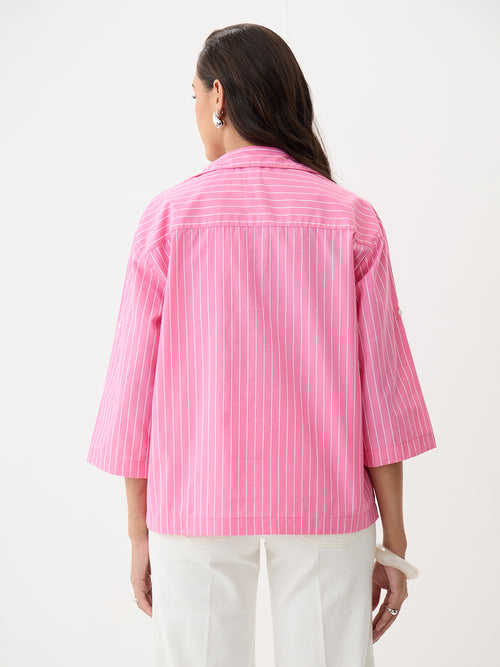Pink Stripe Collared Oversized Top