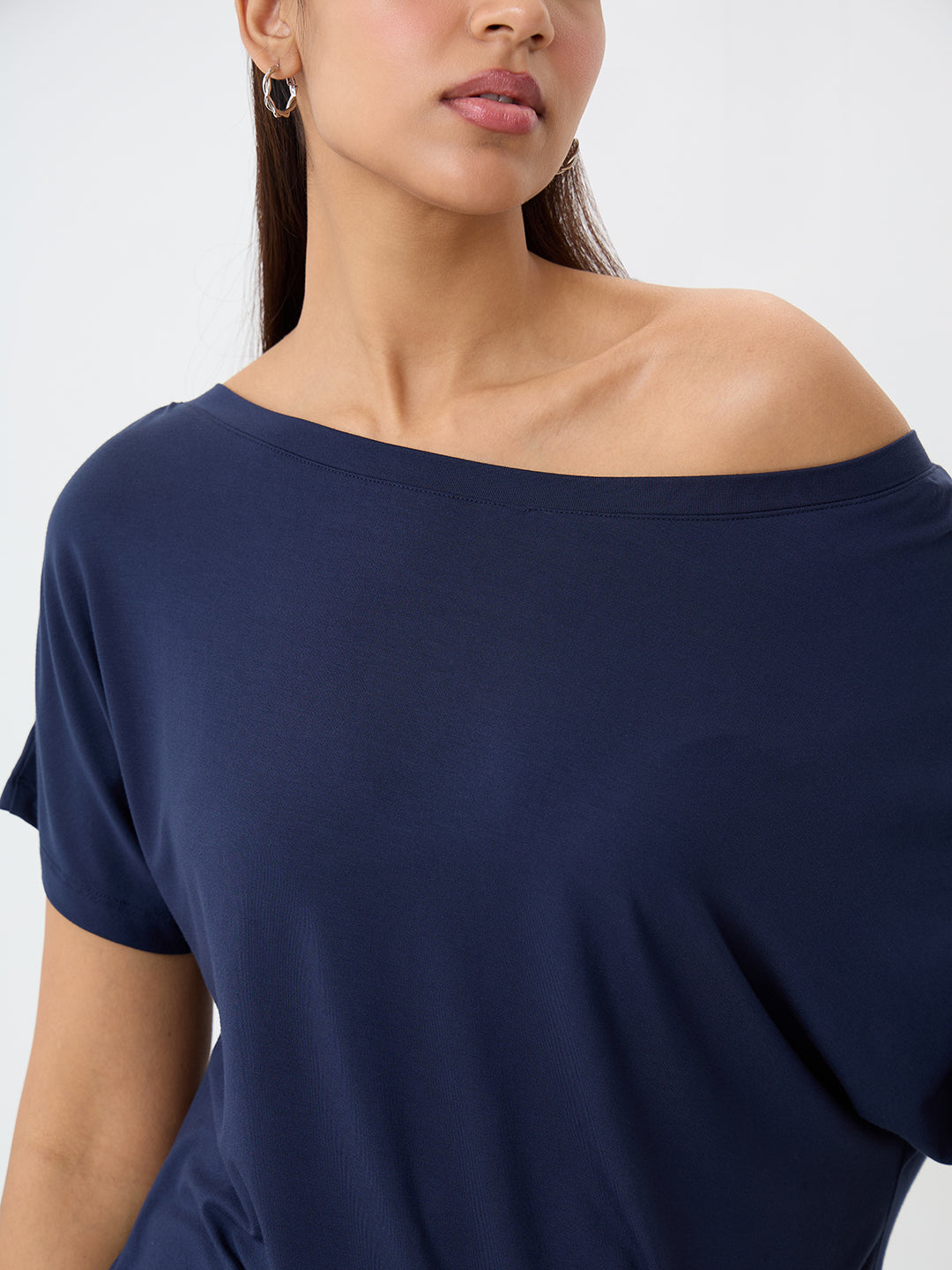 Bamboo Navy One Shoulder Longline Top