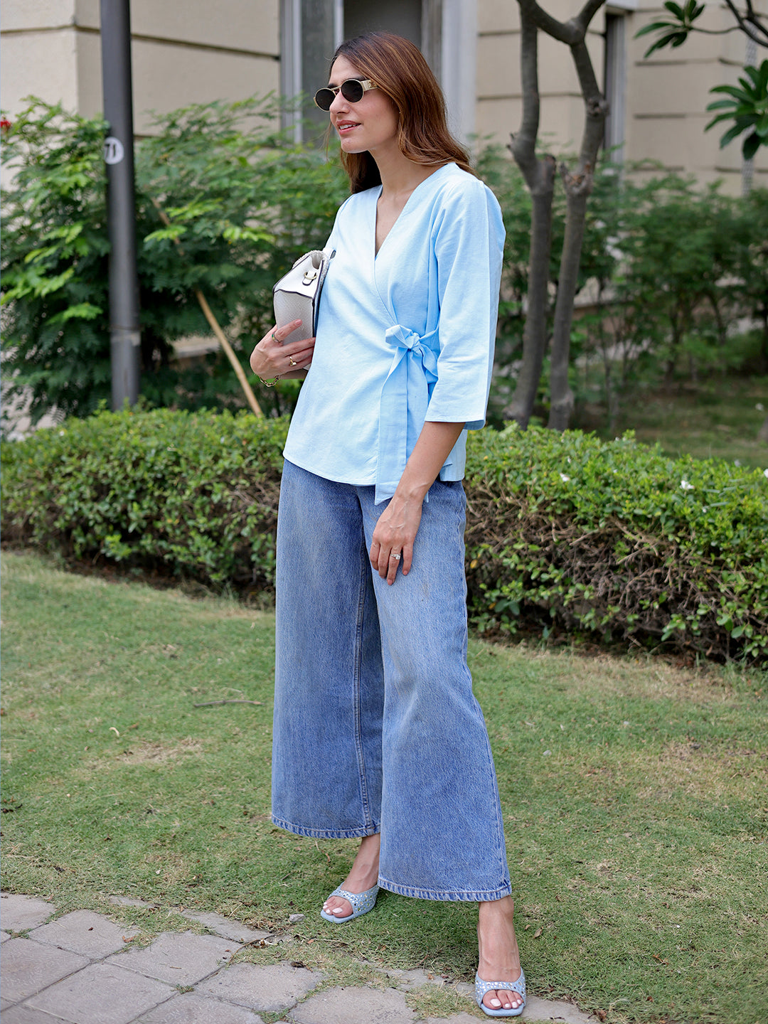 LinenLite Icy Blue Wrap Top