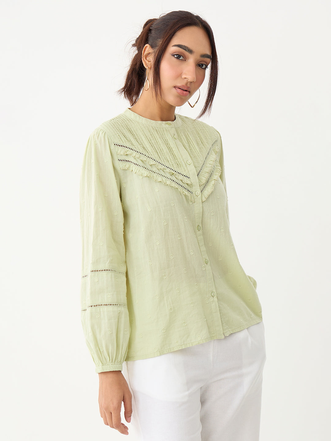 Sage Pleated Yoke Dobby Shirt