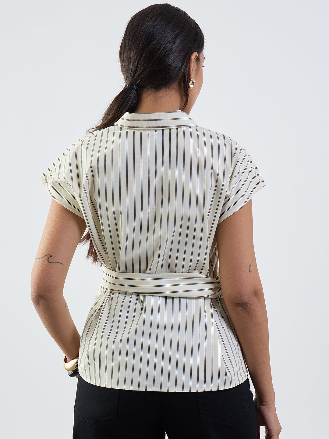 Off-White Stripe Wrap Top