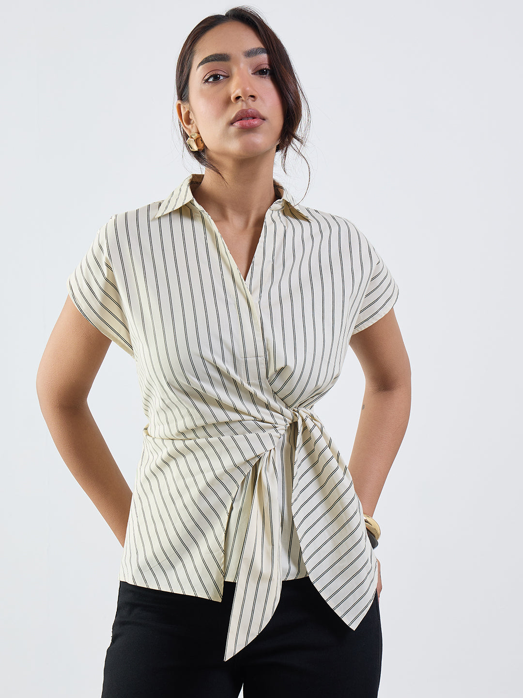 Off-White Stripe Wrap Top