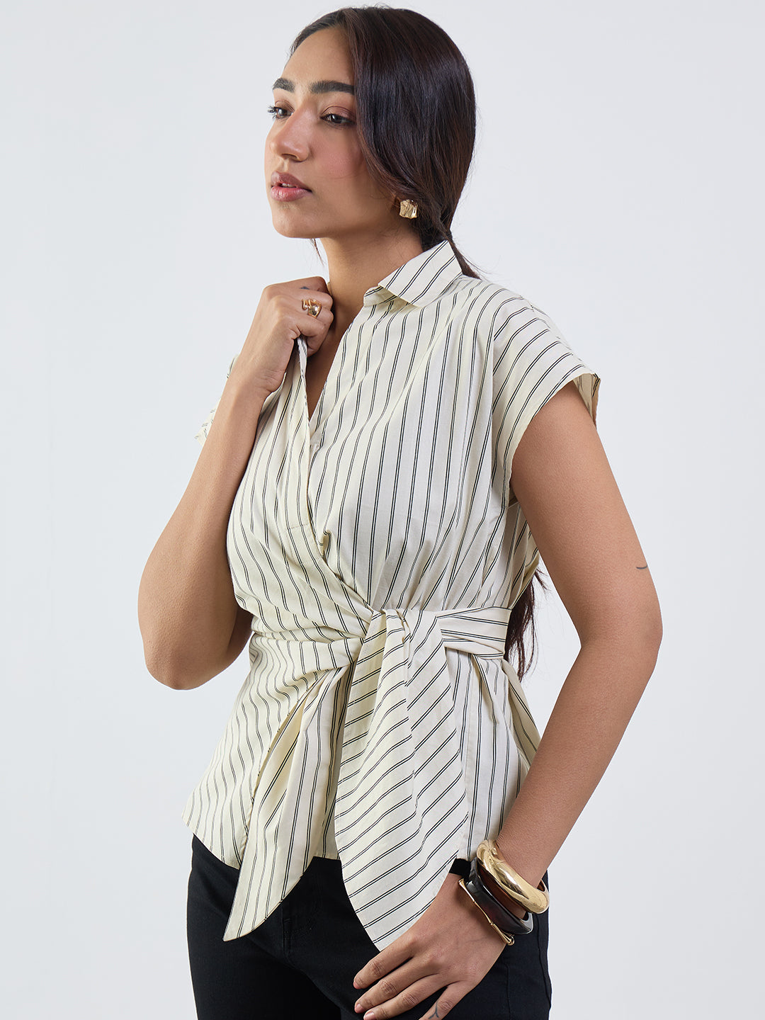 Off-White Stripe Wrap Top