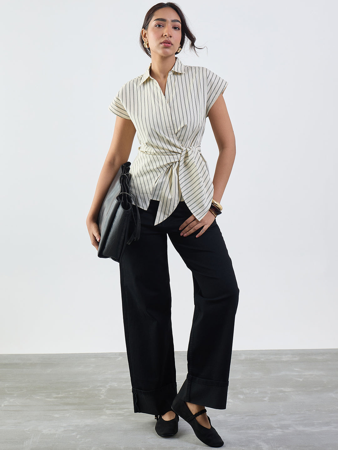 Off-White Stripe Wrap Top