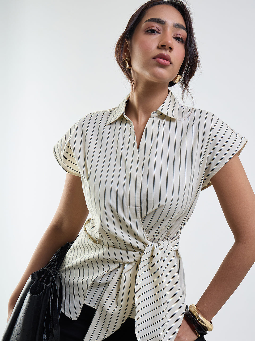 Off-White Stripe Wrap Top