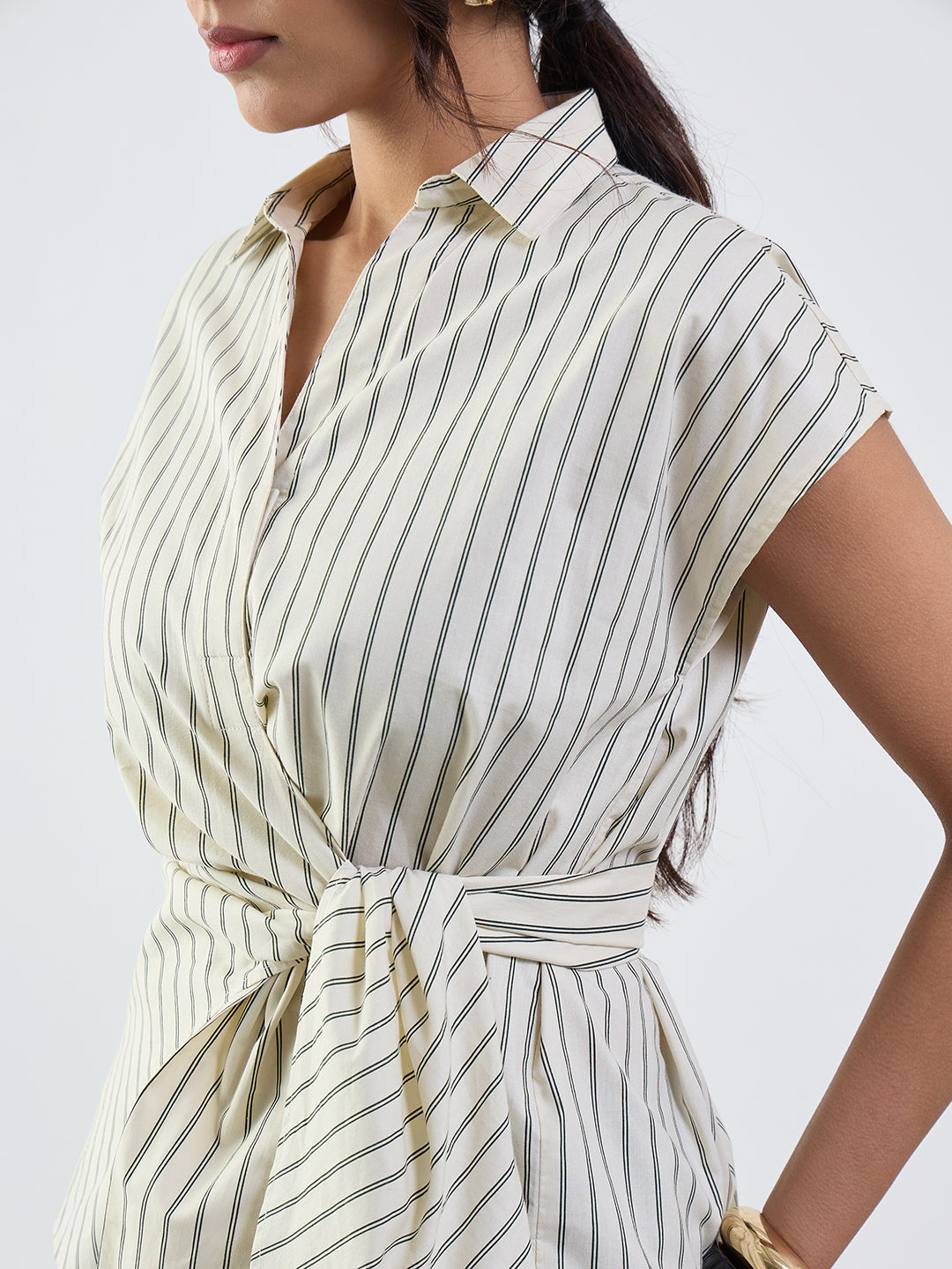 Off-White Stripe Wrap Top