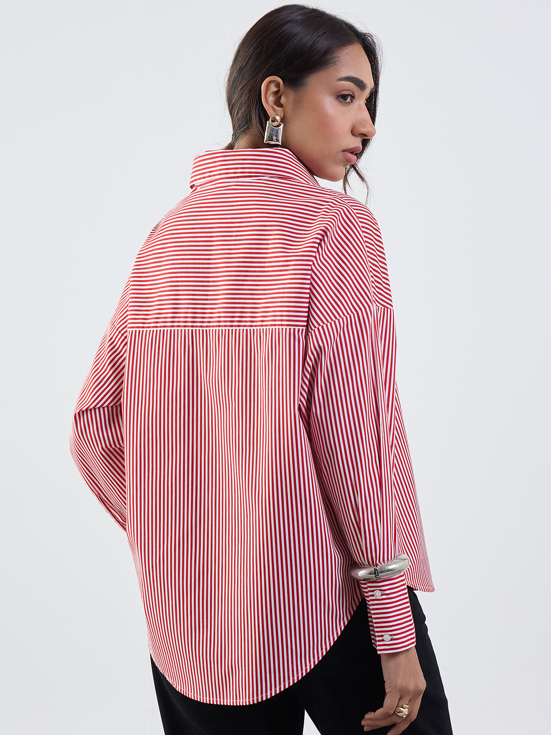 Red Stripe Cotton Oversized Shirt