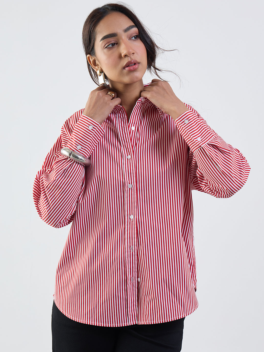 Red Stripe Cotton Oversized Shirt