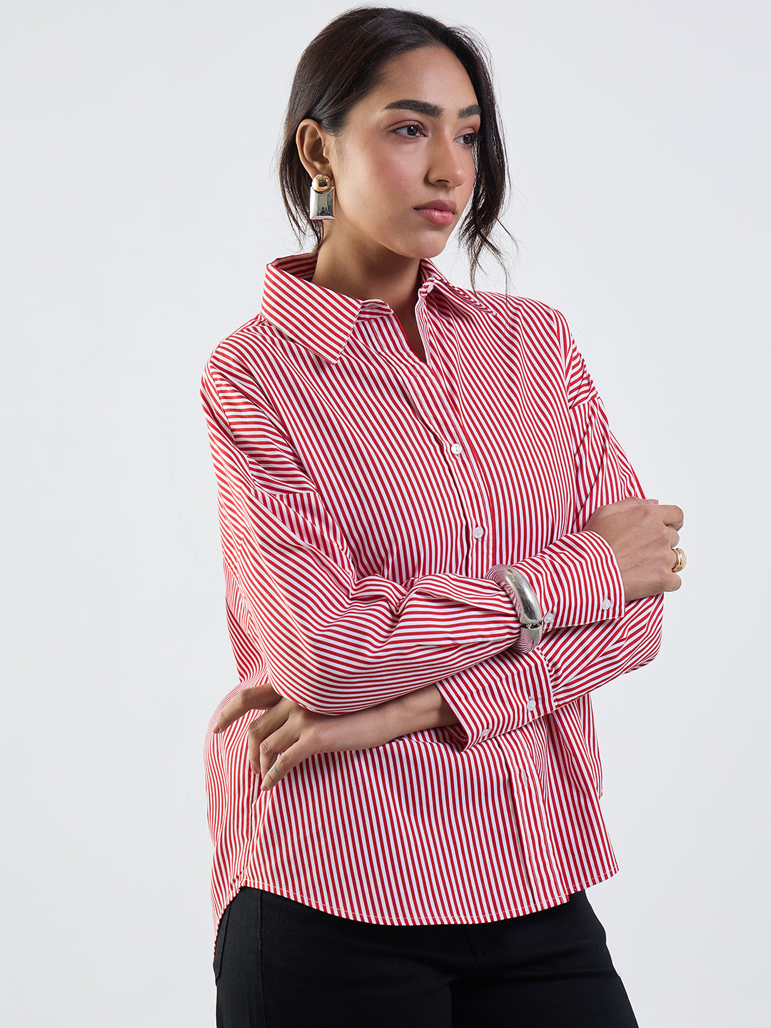 Red Stripe Cotton Oversized Shirt
