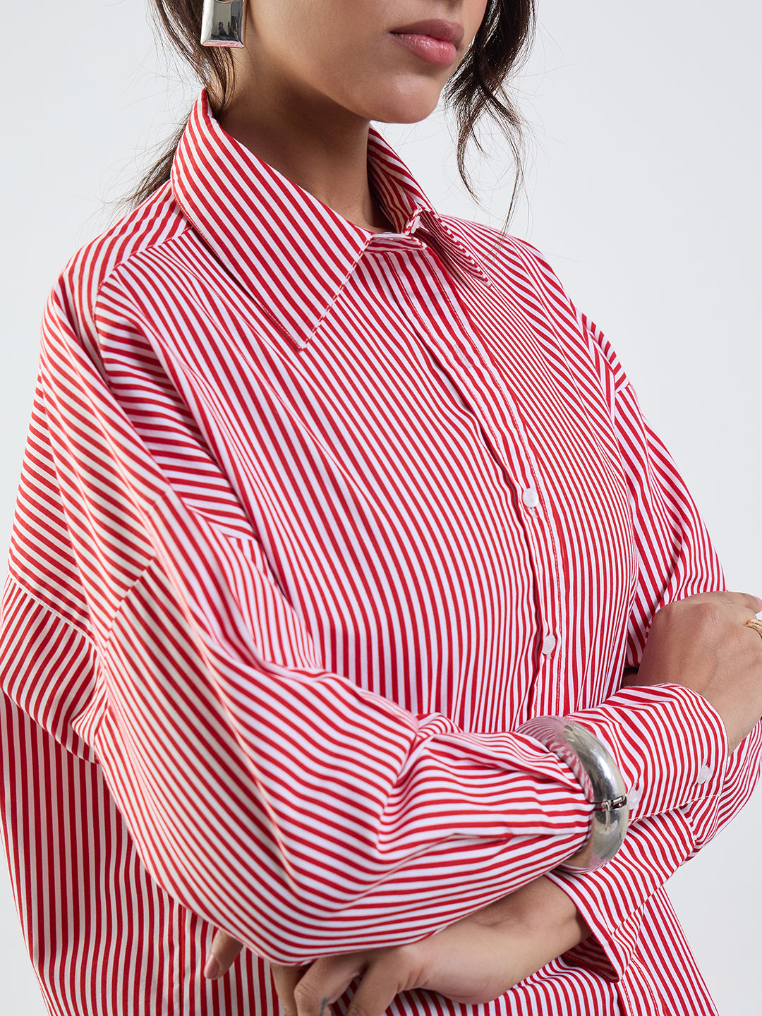 Red Stripe Cotton Oversized Shirt