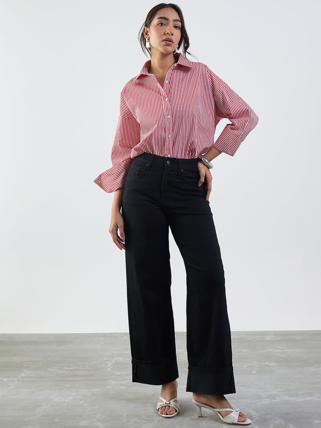 Red Stripe Cotton Oversized Shirt