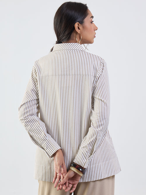 Brown Stripe Cotton Linen A-Line Shirt