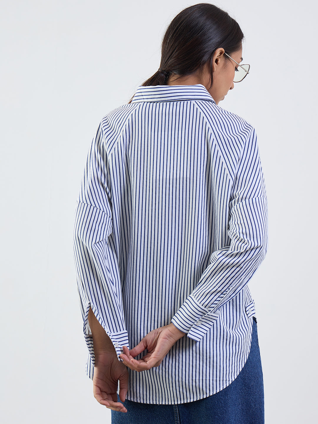 Navy Stripe Cotton Linen Oversized Shirt