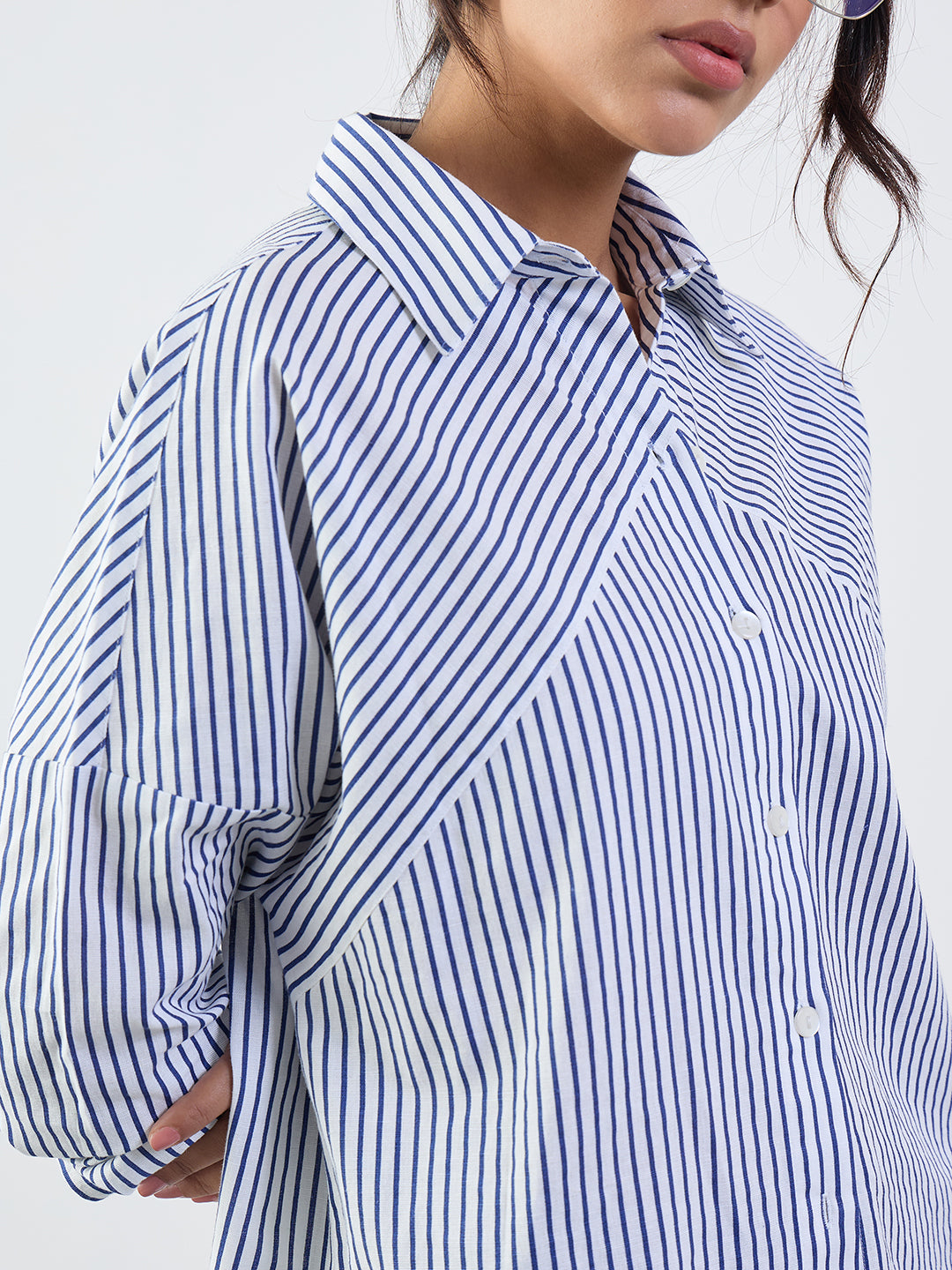 Navy Stripe Cotton Linen Oversized Shirt